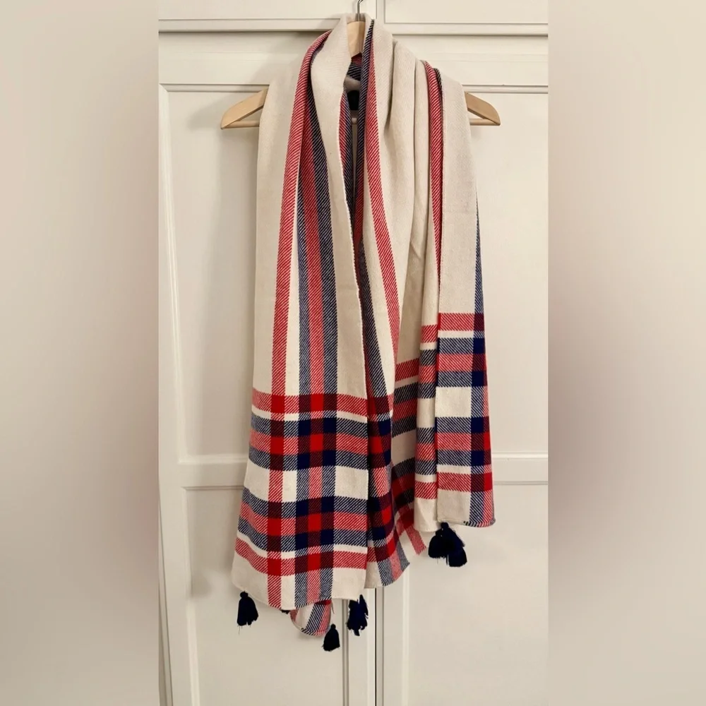 J. Crew Oversized Plaid Wool Blend Scarf in Red/Blue